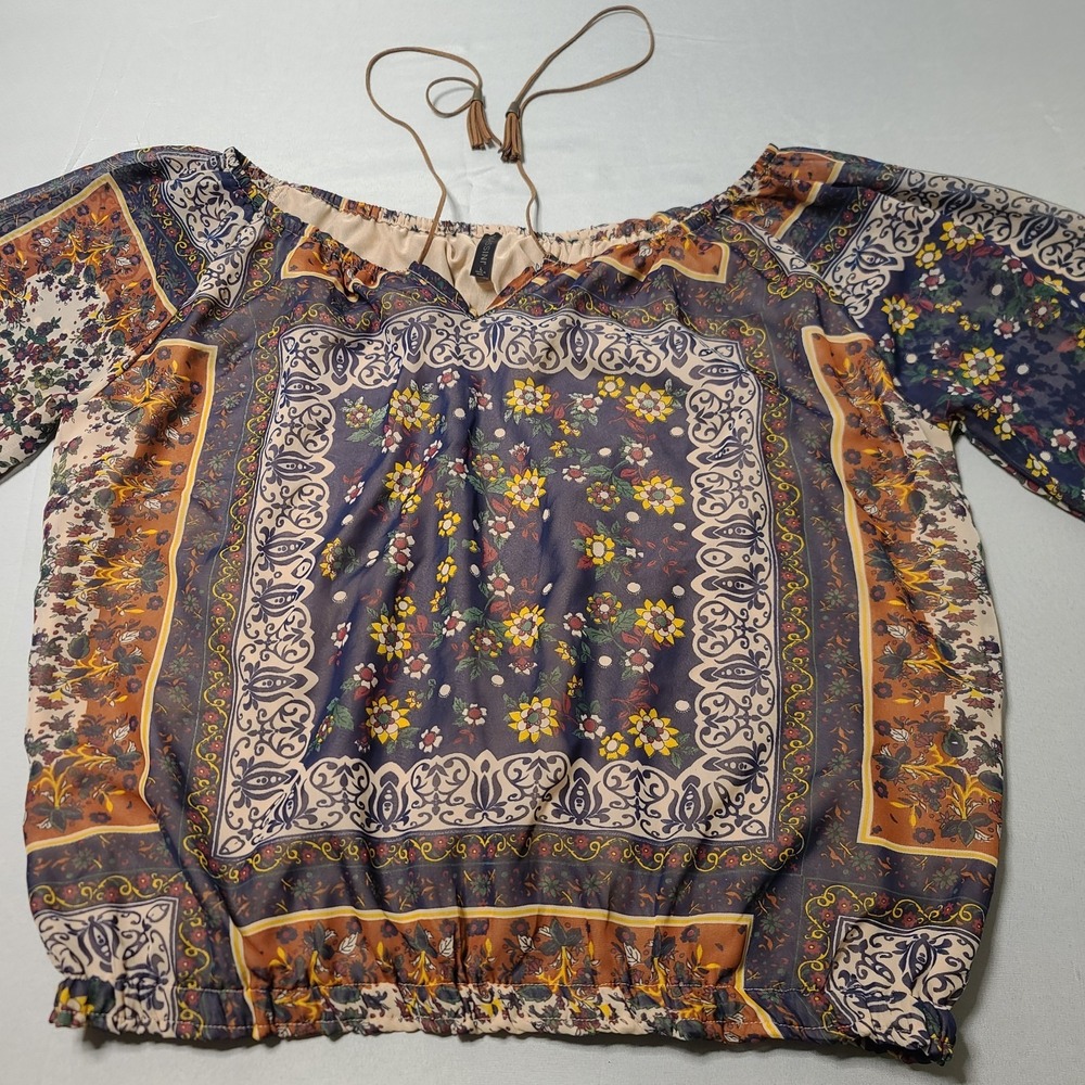 Massini Scarf Print Blouse Women's Large Y2K Boho Patchwork Vintage Paisley